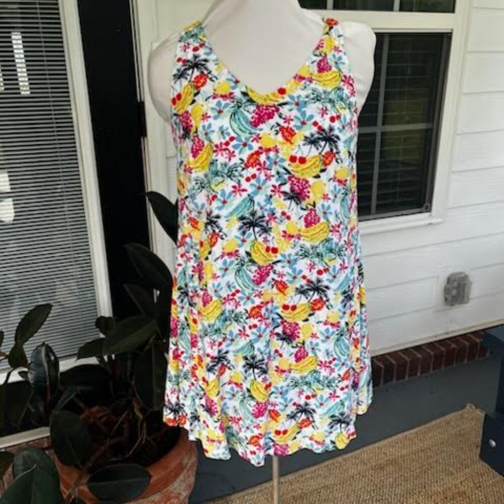 NWT LOFT Tropical Fruit Floral Mini Tank Dress Women's Small Vacation Island